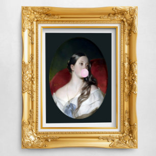 Poster La reine Victoria soufflant du chewing-gum rose