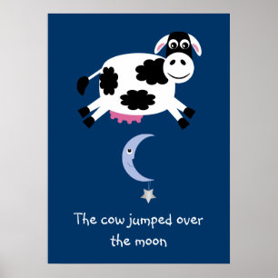 Poster La vache mignonne a sauté au-dessus de l'affiche d