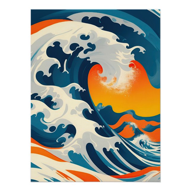 Poster La vague japonaise Vintage parfaite (Devant)