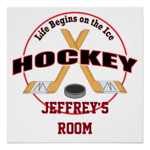Poster La vie commence sur le hockey sur glace Votre nom