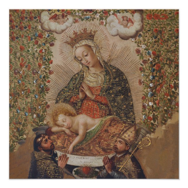 Poster La Vierge adorant le Christ Enfant Noël (Devant)