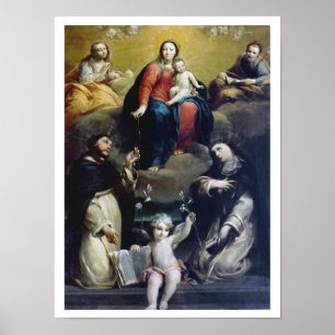Poster La Vierge du Rosaire avec SS Dominic, Catheri