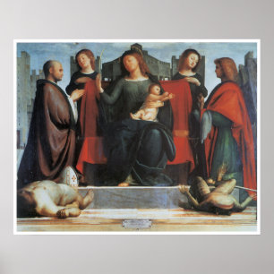Poster La Vierge et l'Enfant Enthronés...