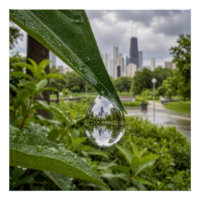 La ville de Chicago reflétée dans une goutte de pl