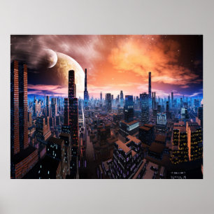 Poster La "ville ne dort jamais" imaginaire de Scifi
