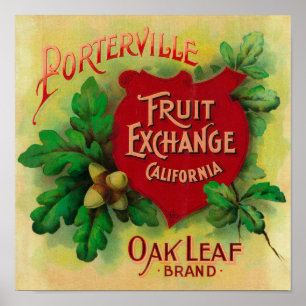 Poster Label orange feuille de chênePorterville, CA