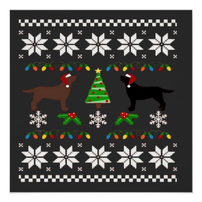 Poster Labrador noir et Labrador chocolat Joyeux Noël (Devant)
