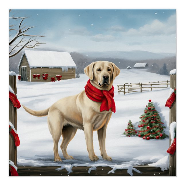 Poster Labrador Retriever Dog in Snow Christmas (Devant)
