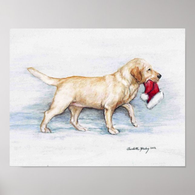Poster Labrador Retriever portant le chapeau du Père Noël (Devant)