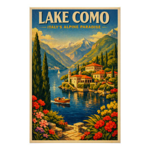 Poster Lac de Côme, Italie, dans un classique rétro voyag