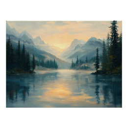 Poster Lac de montagne serein au lever du soleil