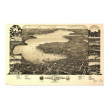 Lac Léman WI 1882 Antique Carte Panoramique