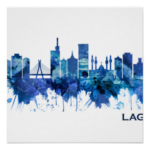 Poster Lac Nigeria Skyline Blue