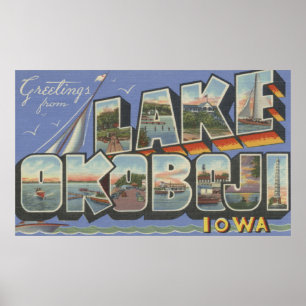 Poster Lac Okoboji, Iowa - Scènes de grandes lettres