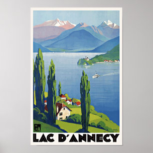 Poster Lac paisible Annecy Vintage Retro France Voyage