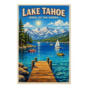 Poster Lac Tahoe, États-Unis, dans un classique voyage ré