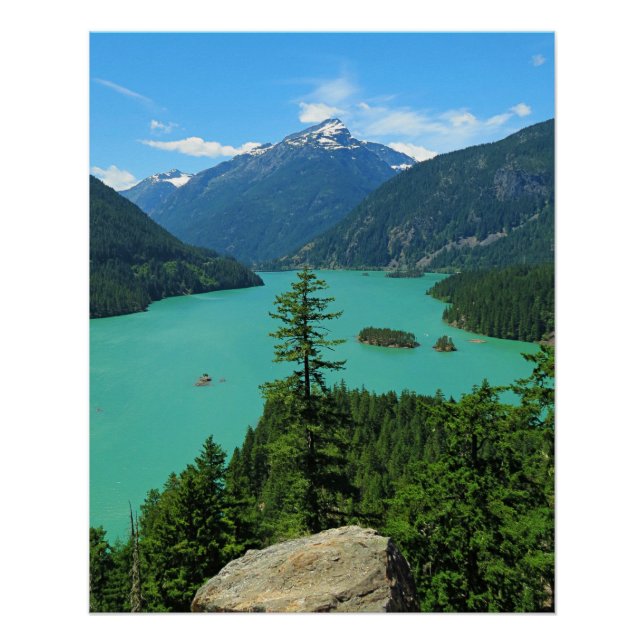 Poster Lac Turquoise de Snowy Mountain à Washington (Devant)