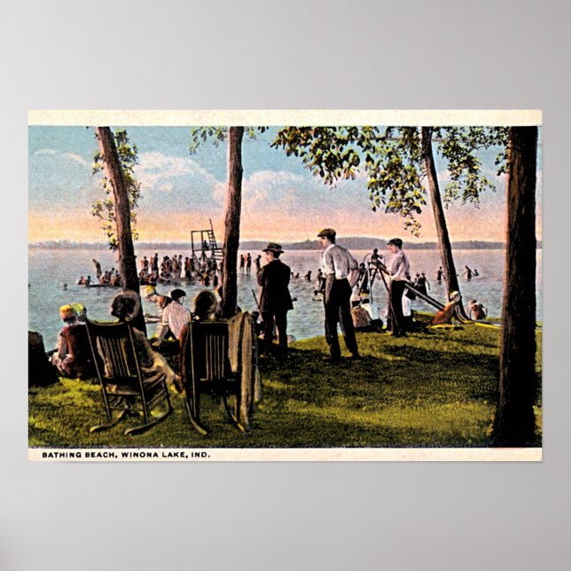 Poster Lac Winona, Indiana Beach Baignade (Devant)