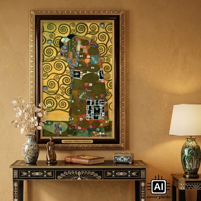 Poster L'accomplissement alias L'Etreinte par Gustav Klim (Fulfillment (aka The Embrace) by Gustav Klimt is a vintage Victorian Era Symbolism painting.)