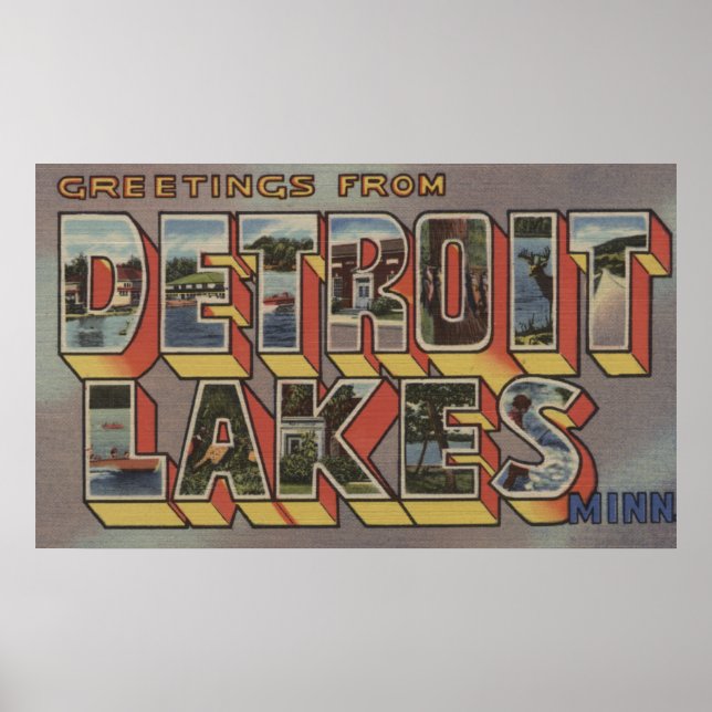 Poster Lacs de Détroit, Minnesota - Scènes à grandes lett (Devant)