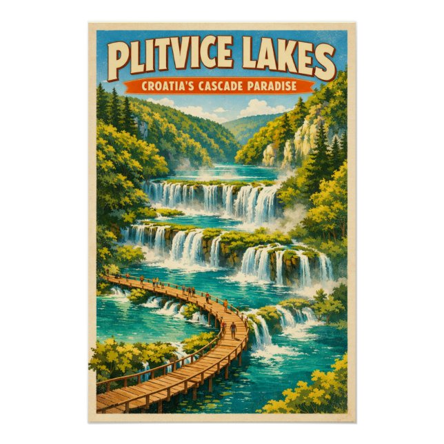 Poster Lacs de Plitvice, Croatie, dans un classique voyag (Devant)