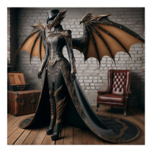 Poster Lady Dragon Rider Steampunk Victorian Industrial