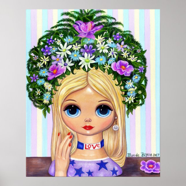 Poster Lady Head Vase Love 1960 Blythe Flower Child (Devant)