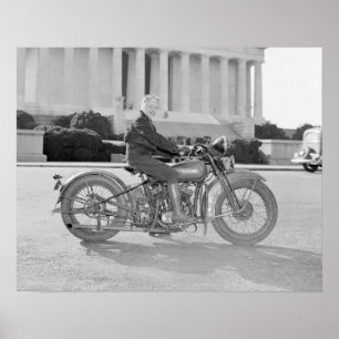 Poster Lady Riding Motorcycle, 1937. Vintage Photo