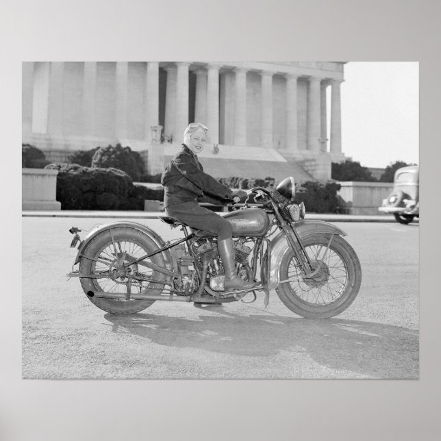 Poster Lady Riding Motorcycle, 1937. Vintage Photo (Devant)