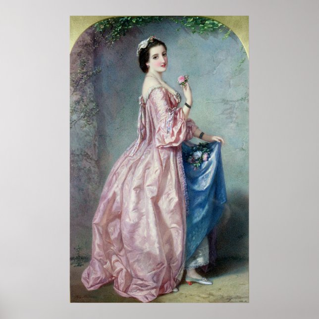 Poster Lady tenant des fleurs dans son Petticoat (Devant)