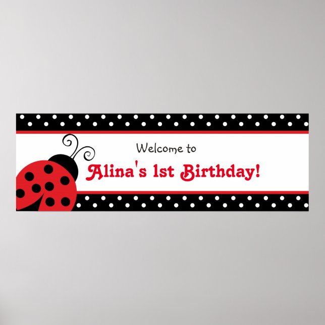 Poster Ladybug Polka Dot Custom Birthday Party Banner (Devant)