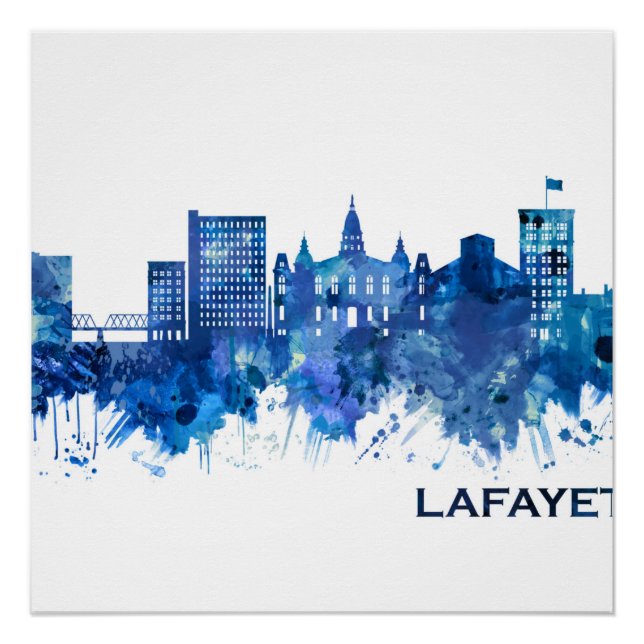 Poster Lafayette Louisiane Skyline Blue (Devant)
