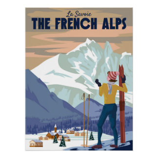 Poster L'affiche de la station de ski Alpes françaises. M