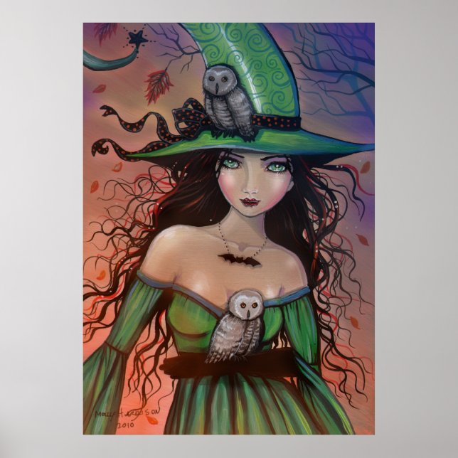 Poster L'affiche d'Halloween de la Sorcière et les Hiboux (Devant)