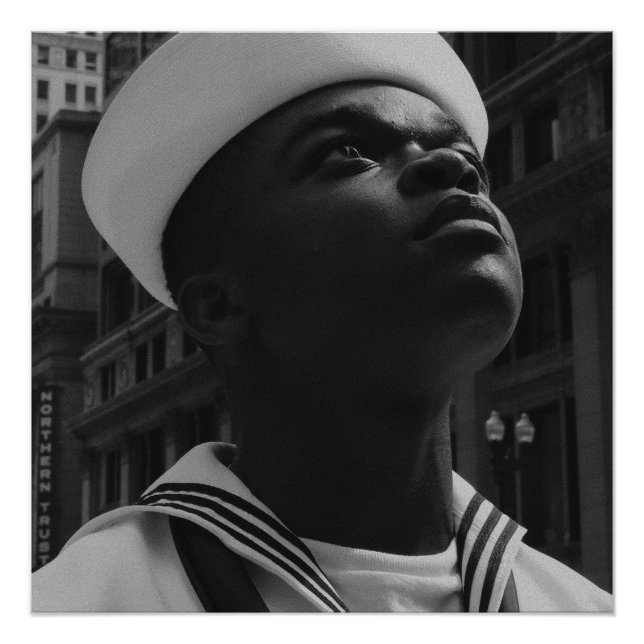 Poster L'affiche noir et blanc du regard du marin (Devant)