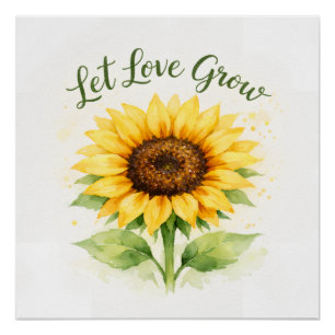 Poster Laissez l'amour grandir – Tournesol à l'aquarelle