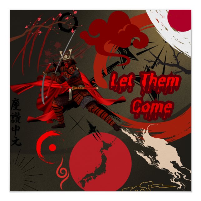Poster Laissez-Les Venir, Japonais Samurai Warrior (Devant)