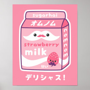 Poster Lait mignonne aux fraises