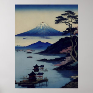 Poster - Lake, Pine and Mountain - Japan
