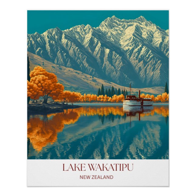 Poster Lake Wakatipu Print | New Zealand Wall Art (Devant)