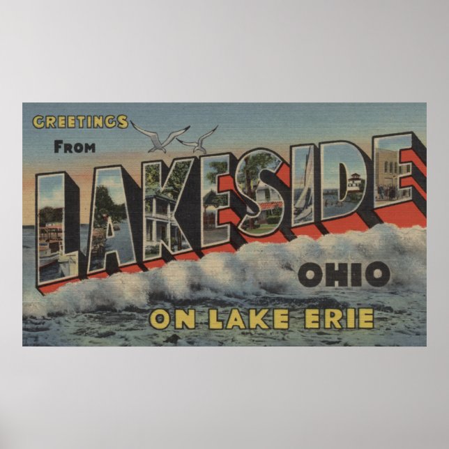 Poster Lakeside, Ohio - Lac Érié - Grande Lettre (Devant)