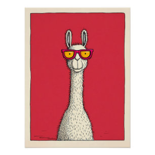 Poster Lama avec lunettes de soleil – Illustration amusan