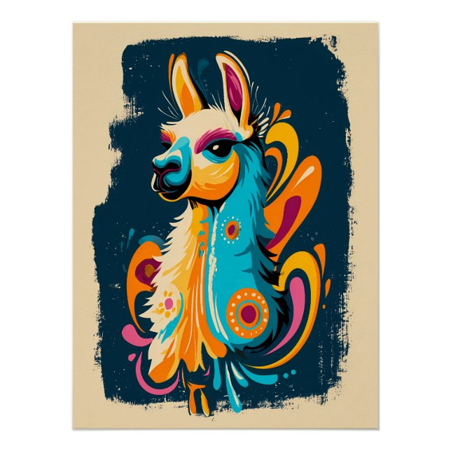 Poster Lama coloré - Illustration fantaisiste (Devant)