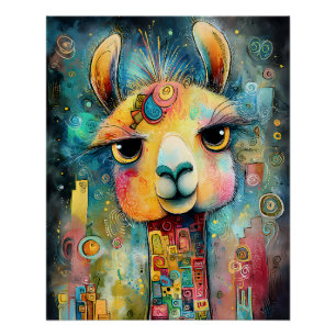 Poster Lama fantaisiste aux couleurs vives avec des motif