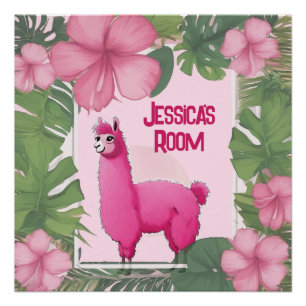 Poster Lama rose souriant heureux
