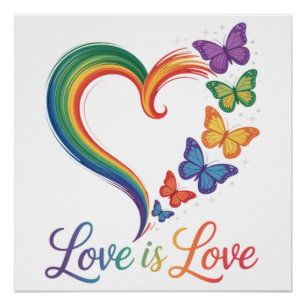 Poster L'amour est l'amour LGBT Papillon Cœur Arc-en-ciel