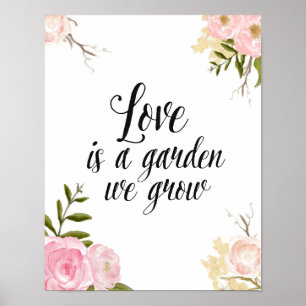 Poster L'amour est un jardin Romantique Floral