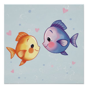 Poster L'amour sous la mer – Joli couple de poissons à l'