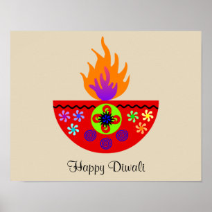 Poster Lampe Diwali colorée Diya