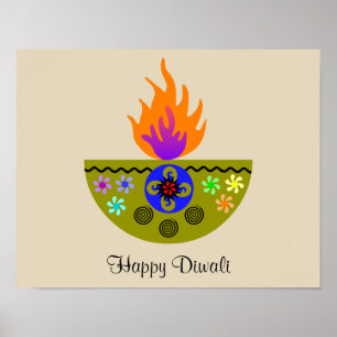 Poster Lampe Diwali colorée Diya